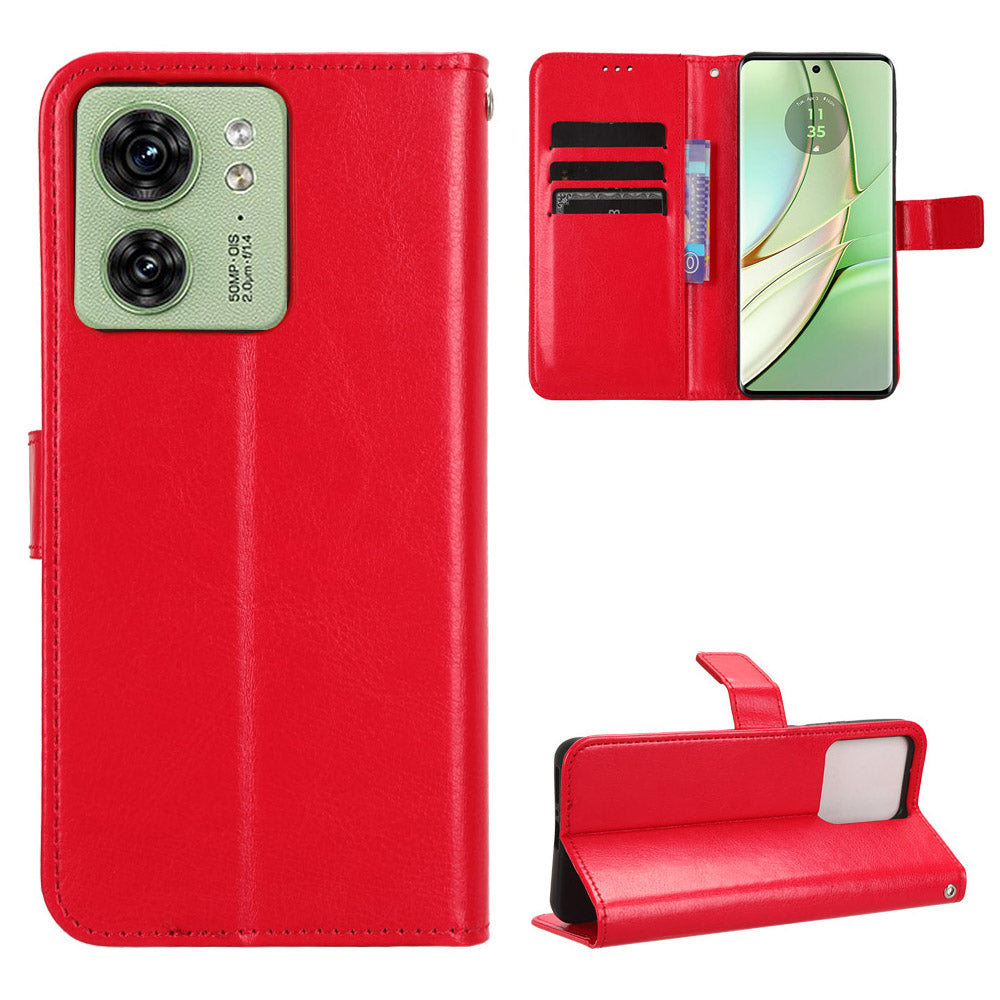 For Motorola Edge 40 5G Crazy Horse Texture TPU + PU Leather Case Wallet Phone Stand Cover with Strap