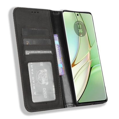 For Motorola Edge 40 5G Retro Stand PU Leather Magnetic Phone Case Wallet Anti-Scratch Mobile Phone Cover