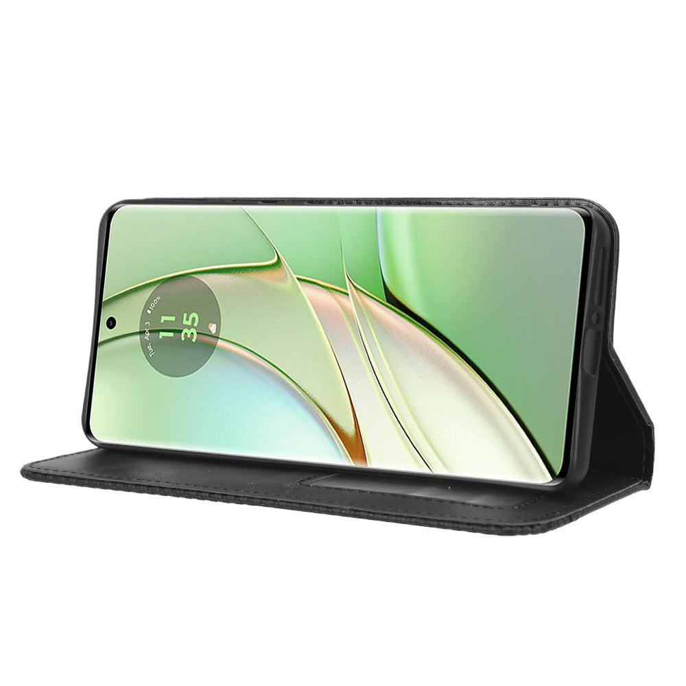 For Motorola Edge 40 5G Retro Stand PU Leather Magnetic Phone Case Wallet Anti-Scratch Mobile Phone Cover