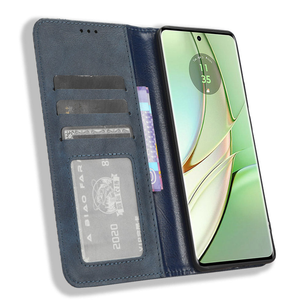 For Motorola Edge 40 5G Retro Stand PU Leather Magnetic Phone Case Wallet Anti-Scratch Mobile Phone Cover