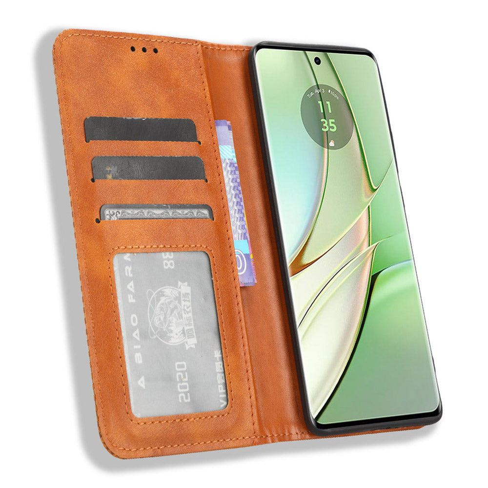 For Motorola Edge 40 5G Retro Stand PU Leather Magnetic Phone Case Wallet Anti-Scratch Mobile Phone Cover