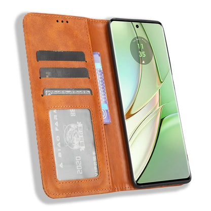For Motorola Edge 40 5G Retro Stand PU Leather Magnetic Phone Case Wallet Anti-Scratch Mobile Phone Cover