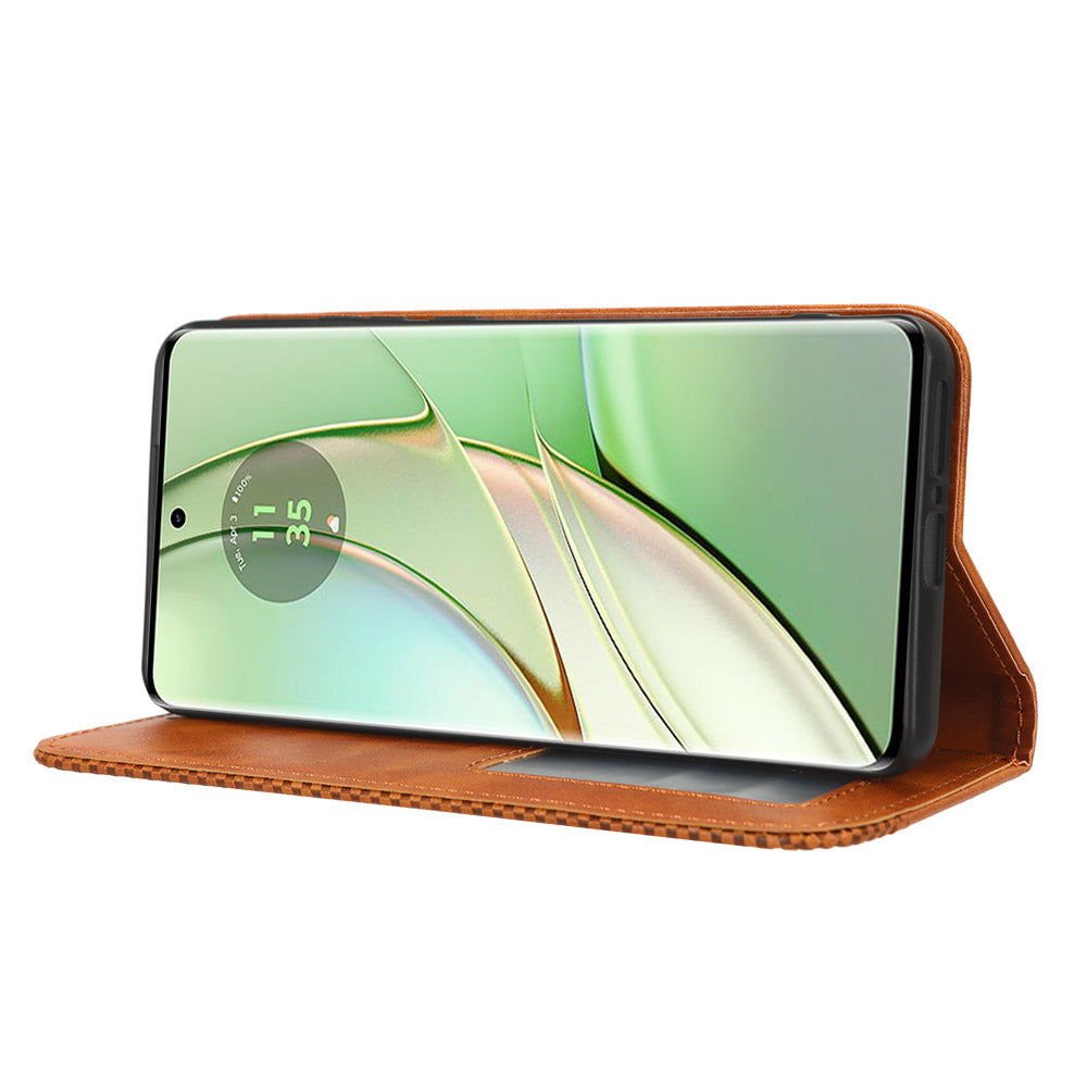 For Motorola Edge 40 5G Retro Stand PU Leather Magnetic Phone Case Wallet Anti-Scratch Mobile Phone Cover