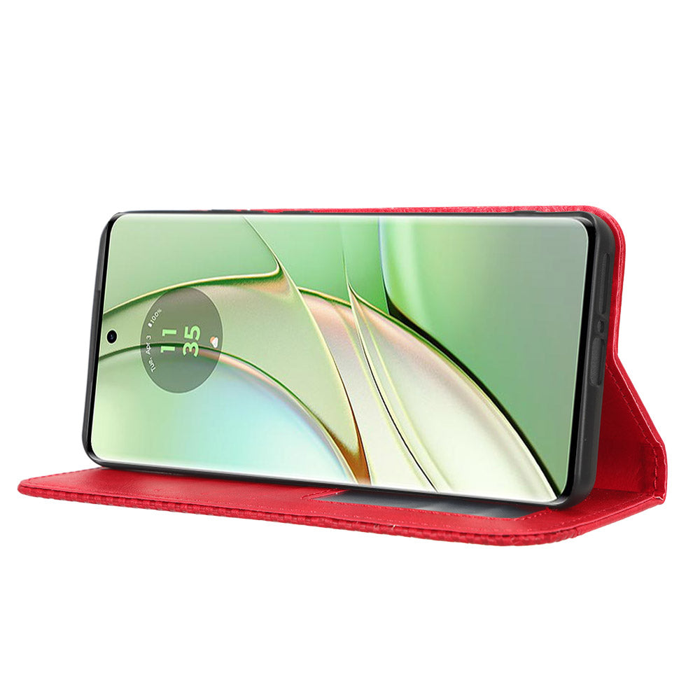 For Motorola Edge 40 5G Retro Stand PU Leather Magnetic Phone Case Wallet Anti-Scratch Mobile Phone Cover