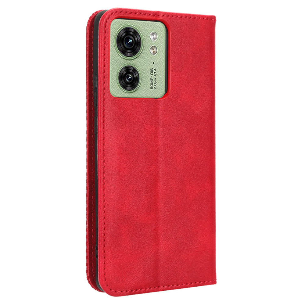For Motorola Edge 40 5G Retro Stand PU Leather Magnetic Phone Case Wallet Anti-Scratch Mobile Phone Cover