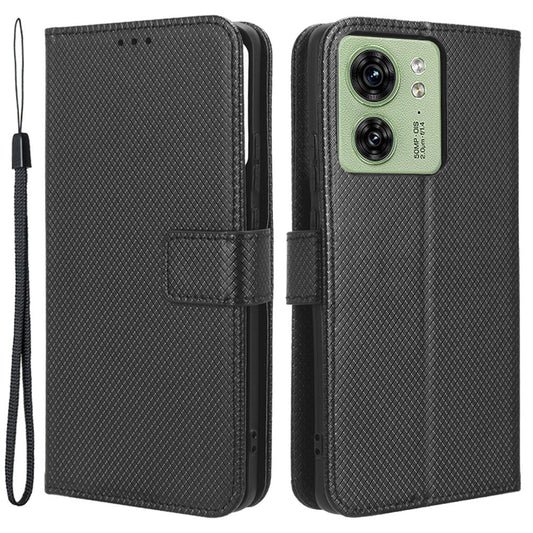 For Motorola Edge 40 5G Shockproof Wallet Phone Case Diamond Texture PU Leather Stand Cover