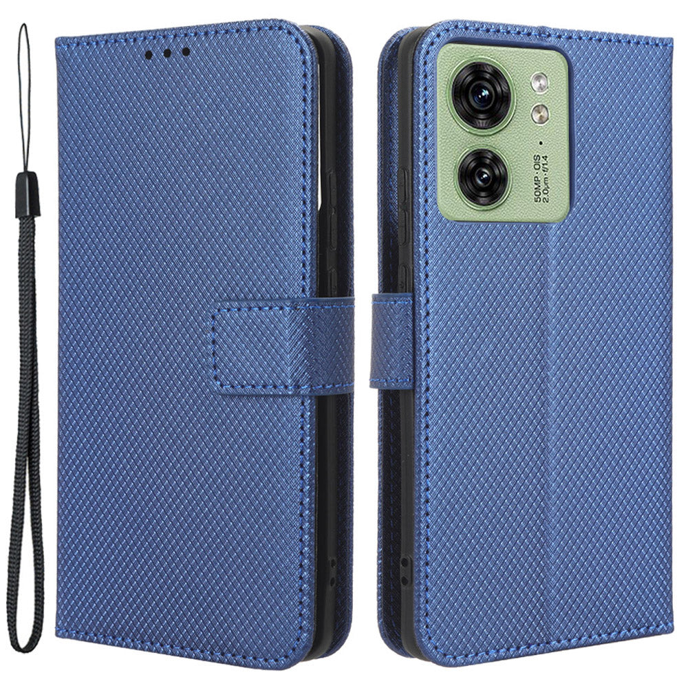 For Motorola Edge 40 5G Shockproof Wallet Phone Case Diamond Texture PU Leather Stand Cover