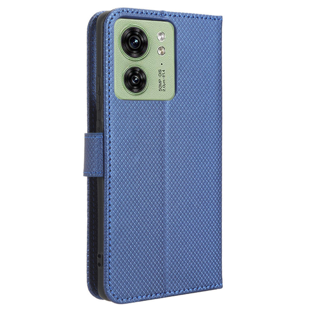For Motorola Edge 40 5G Shockproof Wallet Phone Case Diamond Texture PU Leather Stand Cover