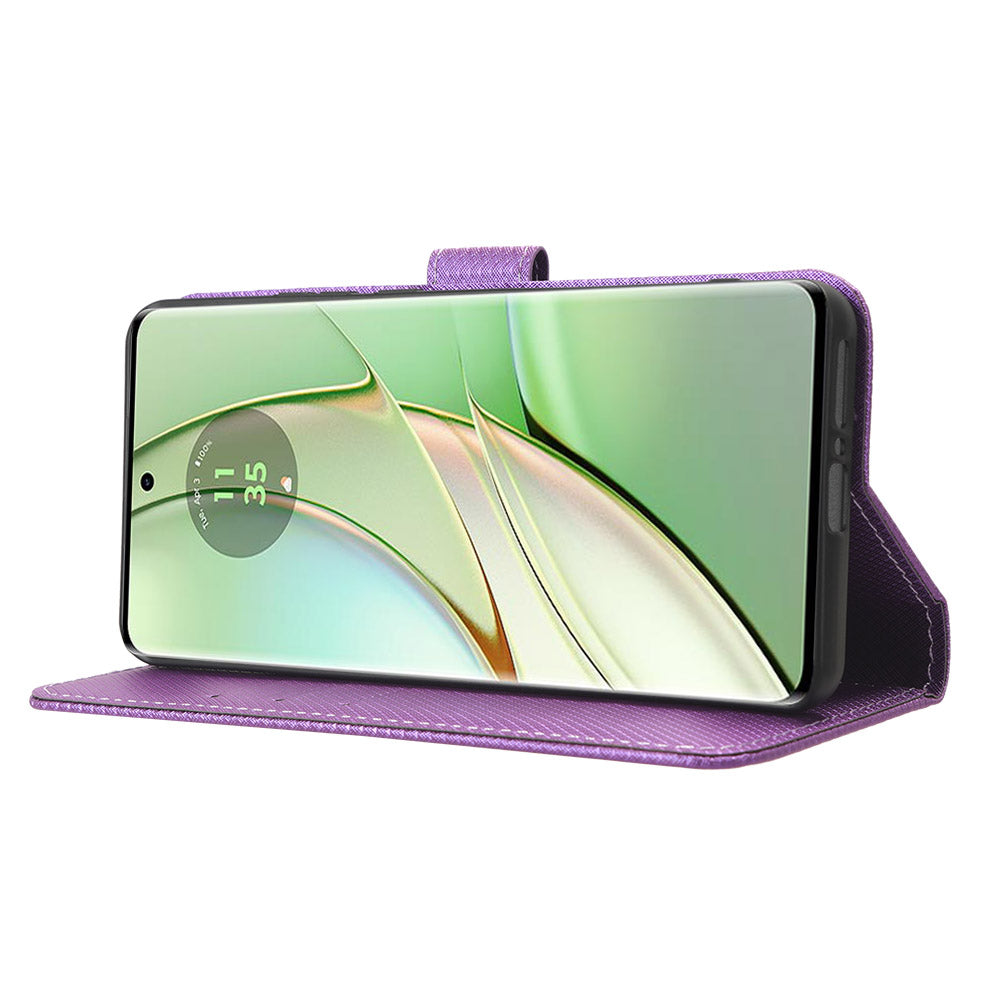 For Motorola Edge 40 5G Shockproof Wallet Phone Case Diamond Texture PU Leather Stand Cover