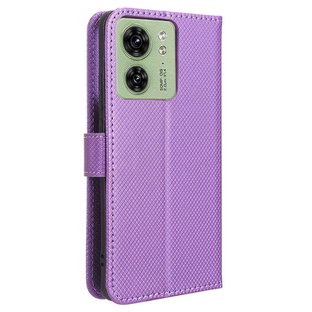 For Motorola Edge 40 5G Shockproof Wallet Phone Case Diamond Texture PU Leather Stand Cover
