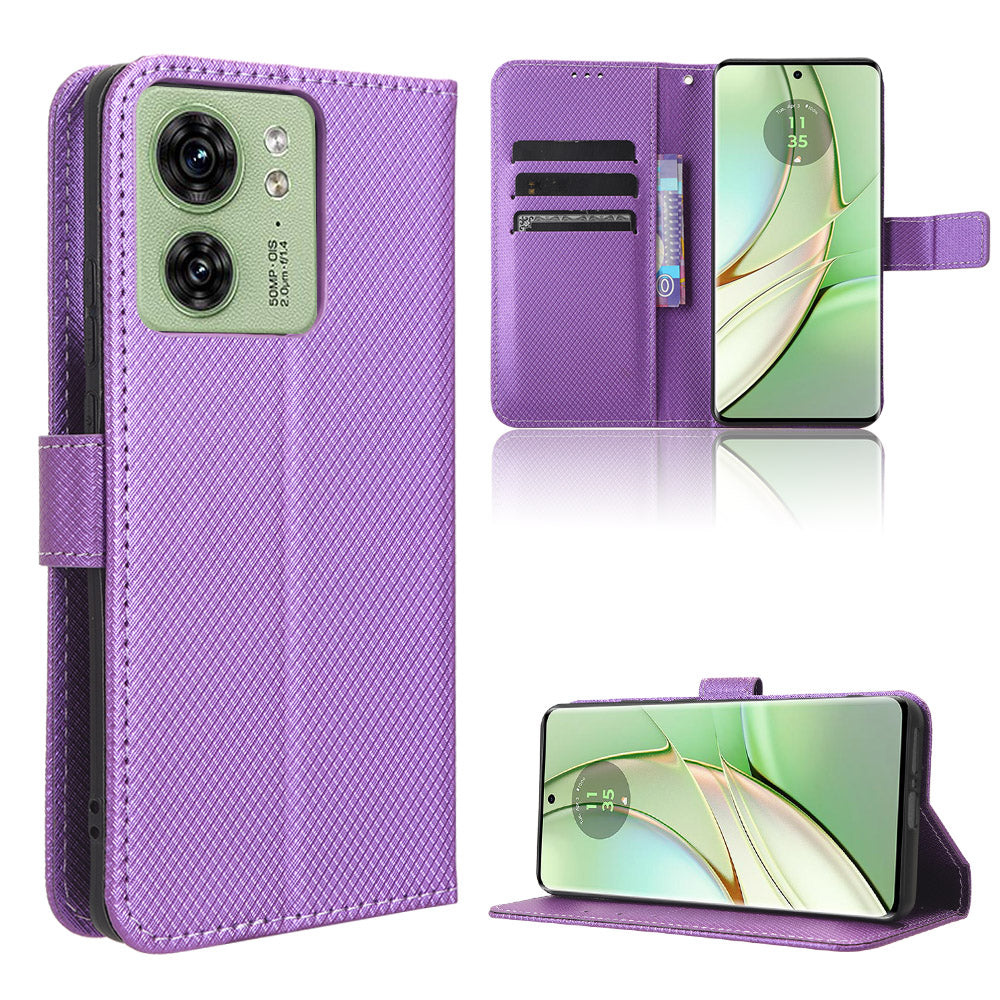 For Motorola Edge 40 5G Shockproof Wallet Phone Case Diamond Texture PU Leather Stand Cover
