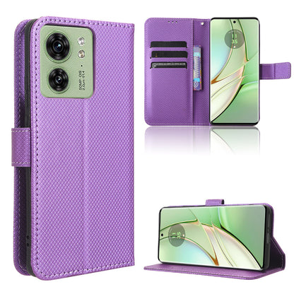 For Motorola Edge 40 5G Shockproof Wallet Phone Case Diamond Texture PU Leather Stand Cover
