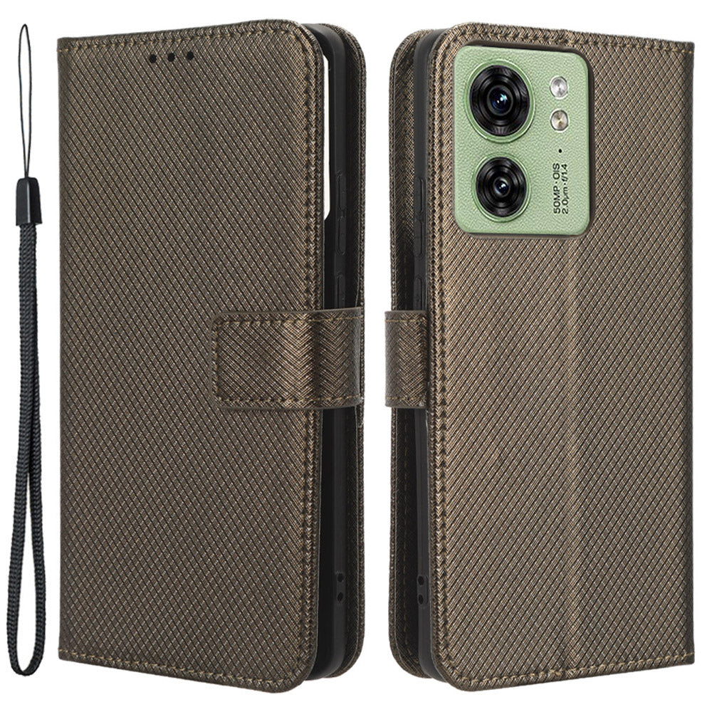 For Motorola Edge 40 5G Shockproof Wallet Phone Case Diamond Texture PU Leather Stand Cover