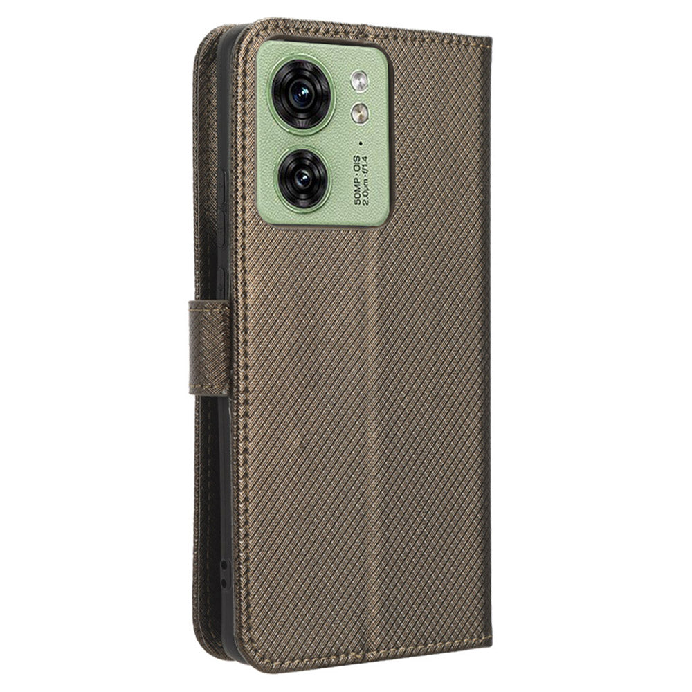 For Motorola Edge 40 5G Shockproof Wallet Phone Case Diamond Texture PU Leather Stand Cover