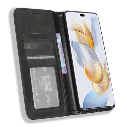 For Honor 90 Pro Wallet Anti-fall Retro Stand Mobile Phone Cover PU Leather Magnetic Case