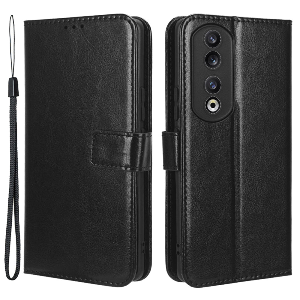 PU Leather Phone Case for Honor 90 Pro , Crazy Horse Texture Shell Flip Stand Cover Wallet