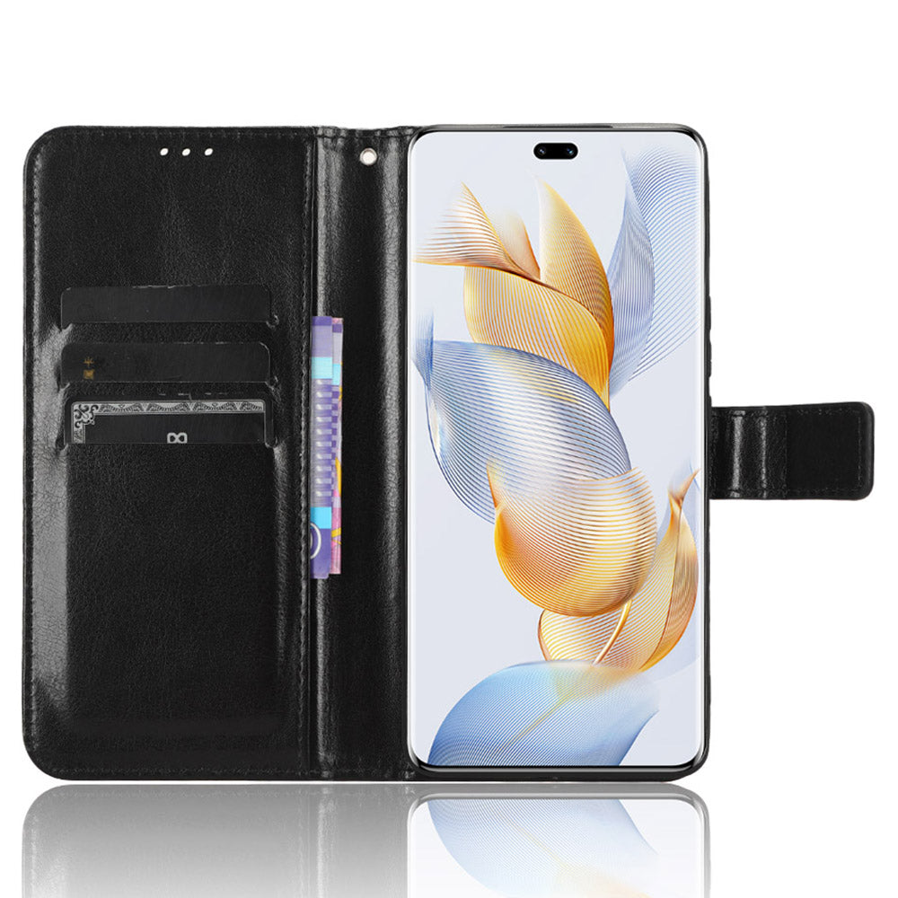 PU Leather Phone Case for Honor 90 Pro , Crazy Horse Texture Shell Flip Stand Cover Wallet