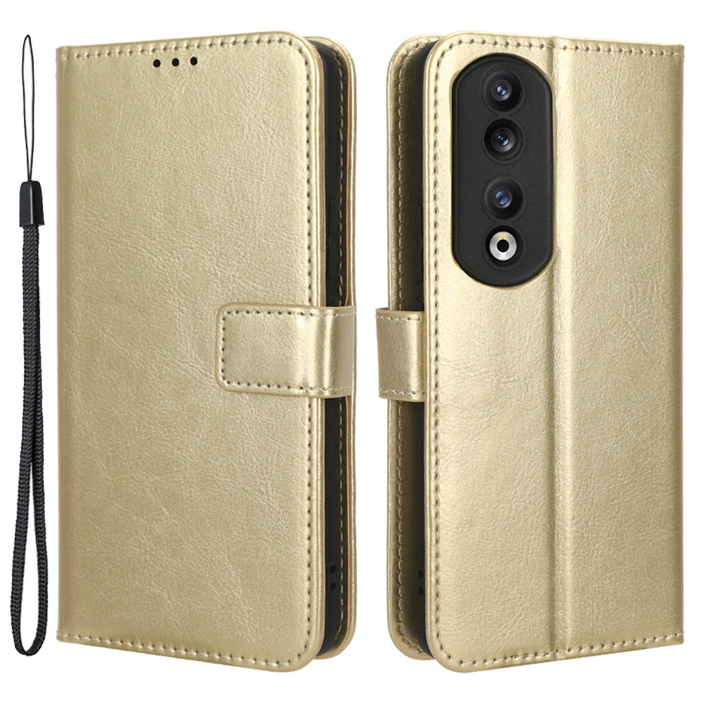 PU Leather Phone Case for Honor 90 Pro , Crazy Horse Texture Shell Flip Stand Cover Wallet