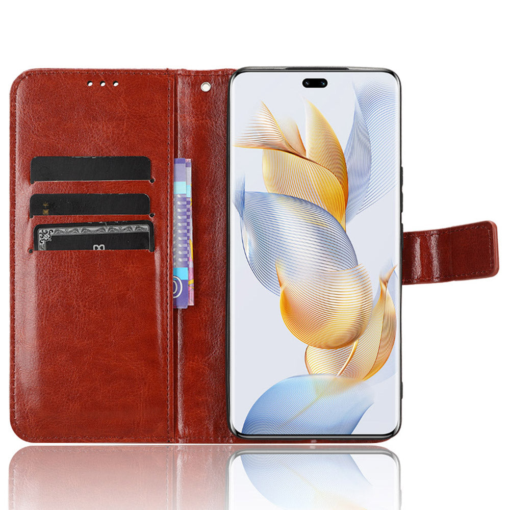 PU Leather Phone Case for Honor 90 Pro , Crazy Horse Texture Shell Flip Stand Cover Wallet