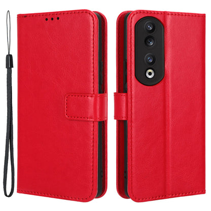 PU Leather Phone Case for Honor 90 Pro , Crazy Horse Texture Shell Flip Stand Cover Wallet