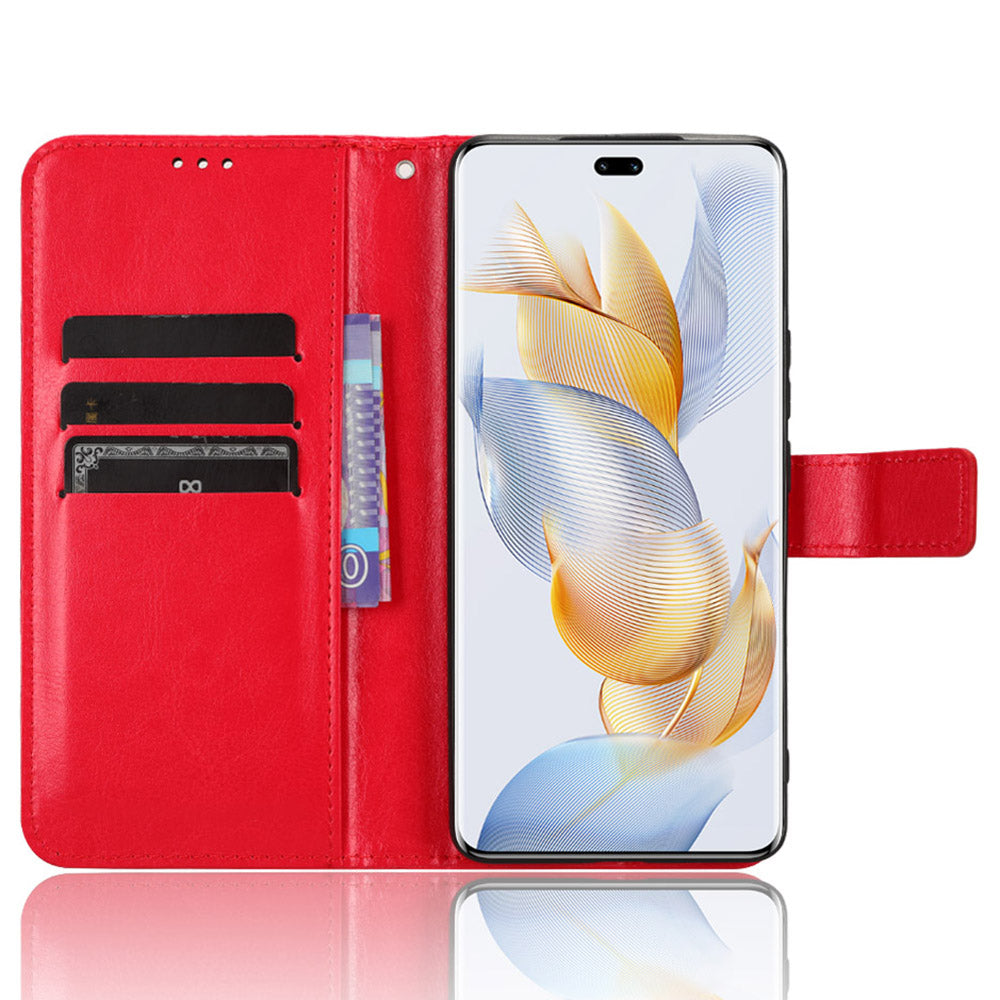 PU Leather Phone Case for Honor 90 Pro , Crazy Horse Texture Shell Flip Stand Cover Wallet