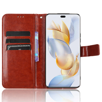 For Honor 90 Mobile Phone Cover PU Leather Flip Stand Case Crazy Horse Texture Magnetic Clasp Phone Shell