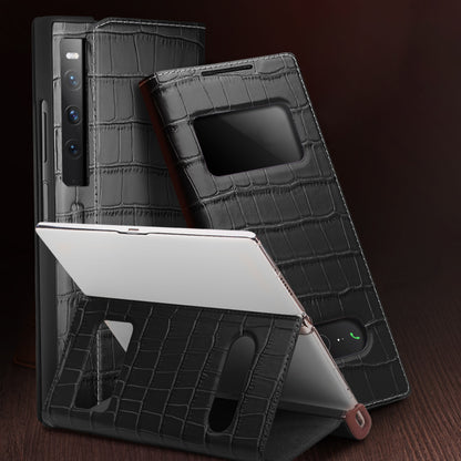 QIALINO Anti-Drop Phone Case for Huawei Mate Xs 2 Shockproof Cover Crocodile Texture Genuine Cow Leather Phone Shell