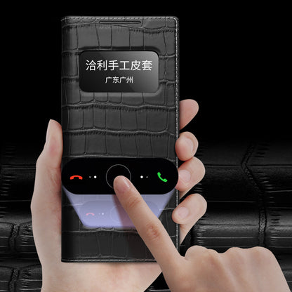 QIALINO Anti-Drop Phone Case for Huawei Mate Xs 2 Shockproof Cover Crocodile Texture Genuine Cow Leather Phone Shell