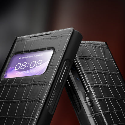 QIALINO Anti-Drop Phone Case for Huawei Mate Xs 2 Shockproof Cover Crocodile Texture Genuine Cow Leather Phone Shell