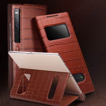 QIALINO Anti-Drop Phone Case for Huawei Mate Xs 2 Shockproof Cover Crocodile Texture Genuine Cow Leather Phone Shell