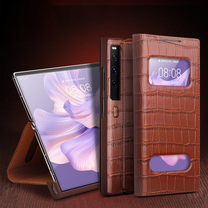 QIALINO Anti-Drop Phone Case for Huawei Mate Xs 2 Shockproof Cover Crocodile Texture Genuine Cow Leather Phone Shell