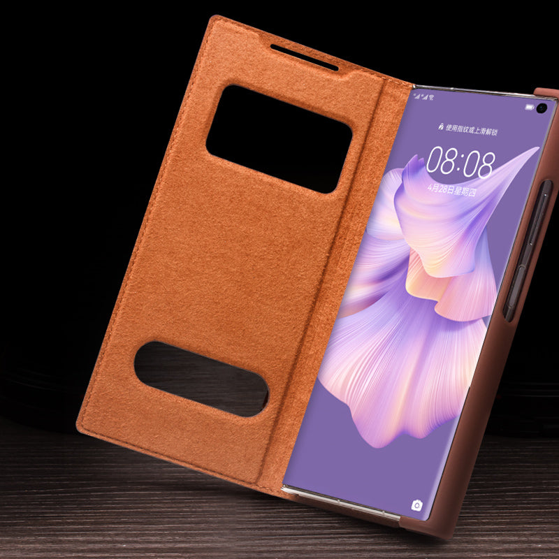 QIALINO Anti-Drop Phone Case for Huawei Mate Xs 2 Shockproof Cover Crocodile Texture Genuine Cow Leather Phone Shell