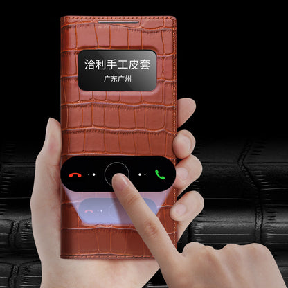 QIALINO Anti-Drop Phone Case for Huawei Mate Xs 2 Shockproof Cover Crocodile Texture Genuine Cow Leather Phone Shell