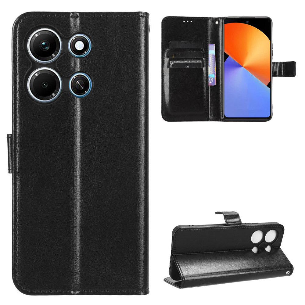 For Infinix Note 30i 4G Anti-Dust Phone Cover Wallet Crazy Horse Texture Stand PU Leather Flip Case Shell