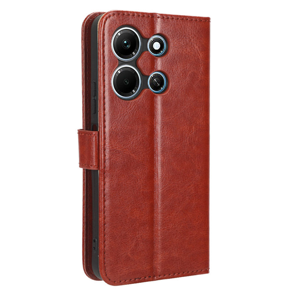 For Infinix Note 30i 4G Anti-Dust Phone Cover Wallet Crazy Horse Texture Stand PU Leather Flip Case Shell