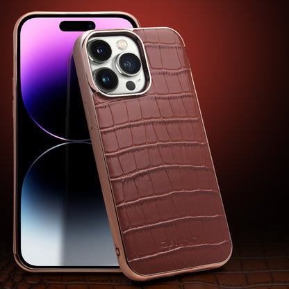 QIALINO Shockproof Phone Case for iPhone 14 Pro Max Anti-Drop Genuine Cow Leather TPU Cover Compatible with MagSafe Charger