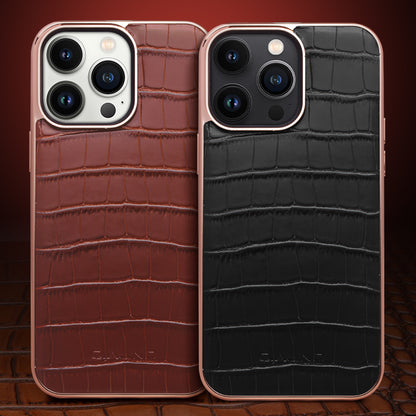 QIALINO Shockproof Phone Case for iPhone 14 Pro Max Anti-Drop Genuine Cow Leather TPU Cover Compatible with MagSafe Charger