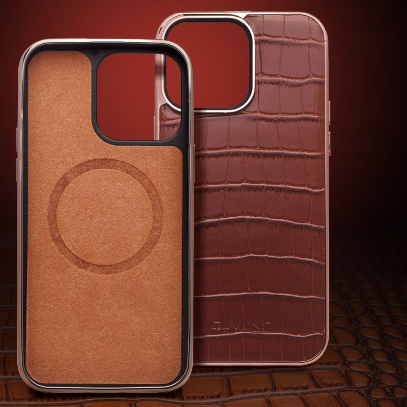 QIALINO Shockproof Phone Case for iPhone 14 Pro Max Anti-Drop Genuine Cow Leather TPU Cover Compatible with MagSafe Charger