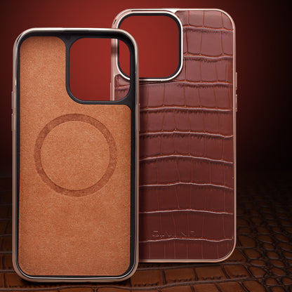 QIALINO Shockproof Phone Case for iPhone 14 Pro Max Anti-Drop Genuine Cow Leather TPU Cover Compatible with MagSafe Charger