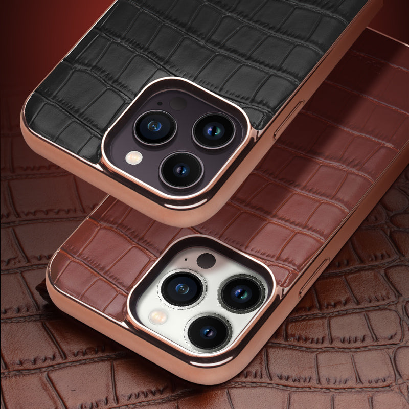 QIALINO Shockproof Phone Case for iPhone 14 Pro Max Anti-Drop Genuine Cow Leather TPU Cover Compatible with MagSafe Charger