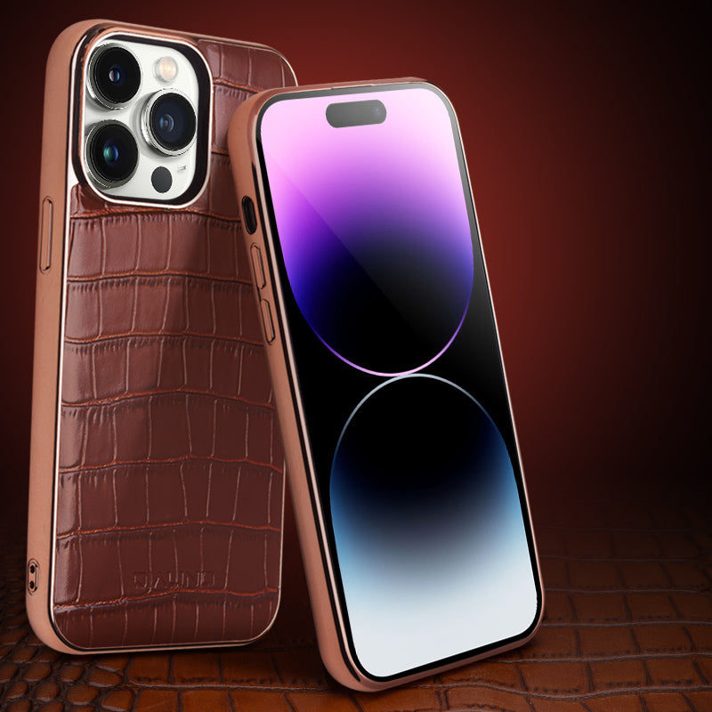 QIALINO Shockproof Phone Case for iPhone 14 Pro Max Anti-Drop Genuine Cow Leather TPU Cover Compatible with MagSafe Charger