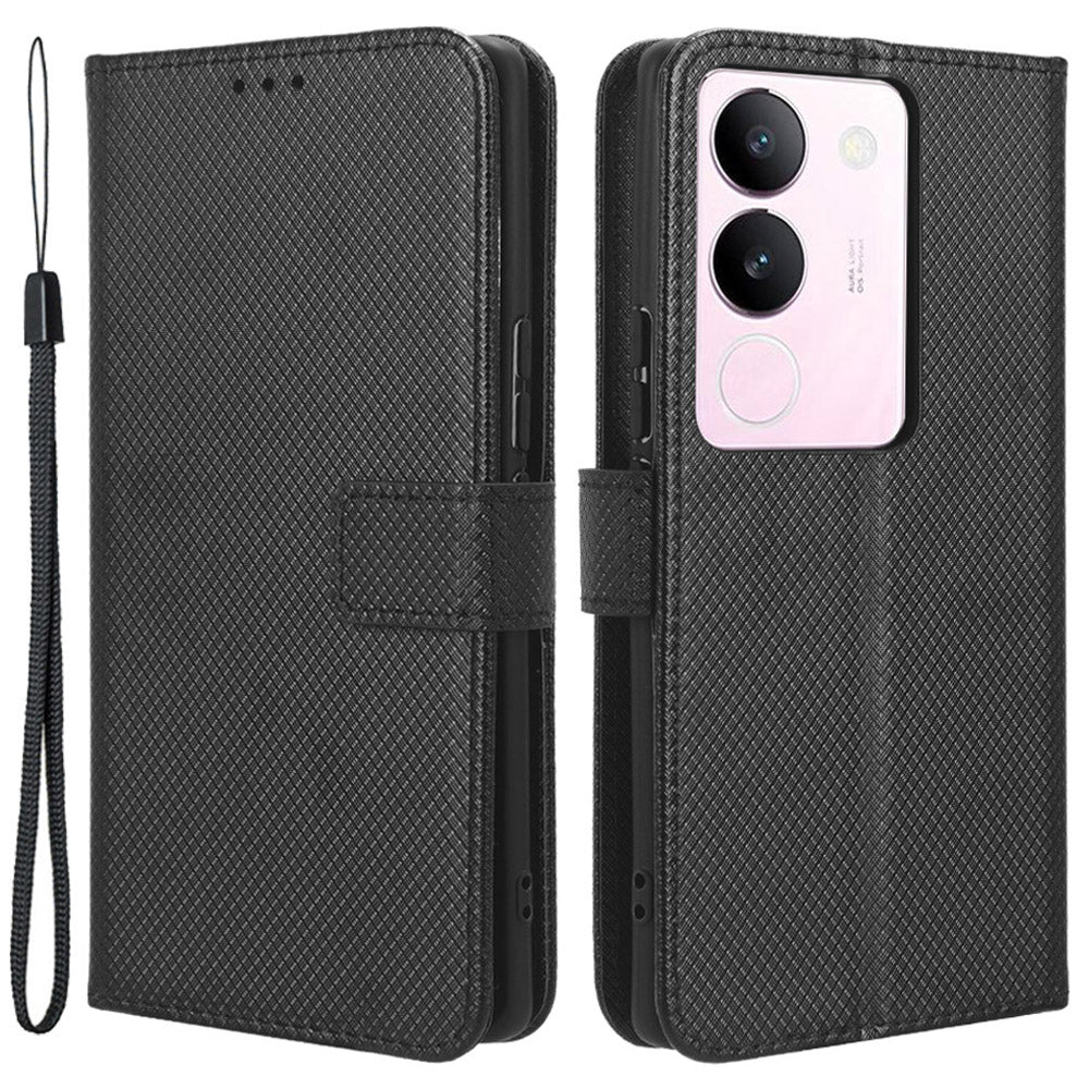 For vivo V29 5G / S17 5G / S17 Pro 5G / S17t 5G PU Leather Phone Case Stand Wallet Anti-Dust Phone Shell Diamond Texture Cover