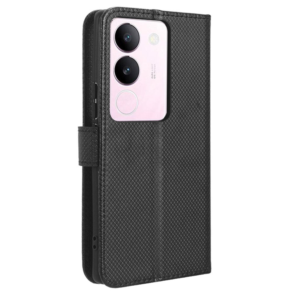 For vivo V29 5G / S17 5G / S17 Pro 5G / S17t 5G PU Leather Phone Case Stand Wallet Anti-Dust Phone Shell Diamond Texture Cover