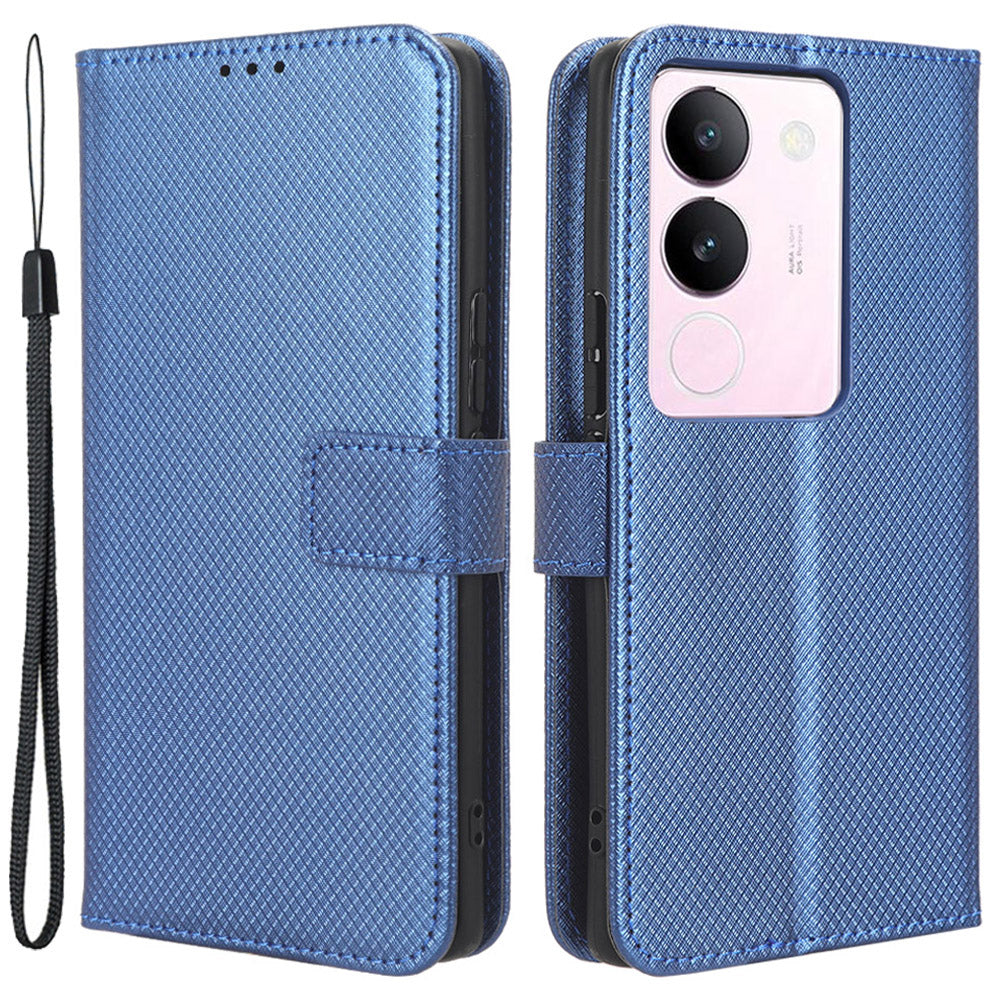 For vivo V29 5G / S17 5G / S17 Pro 5G / S17t 5G PU Leather Phone Case Stand Wallet Anti-Dust Phone Shell Diamond Texture Cover
