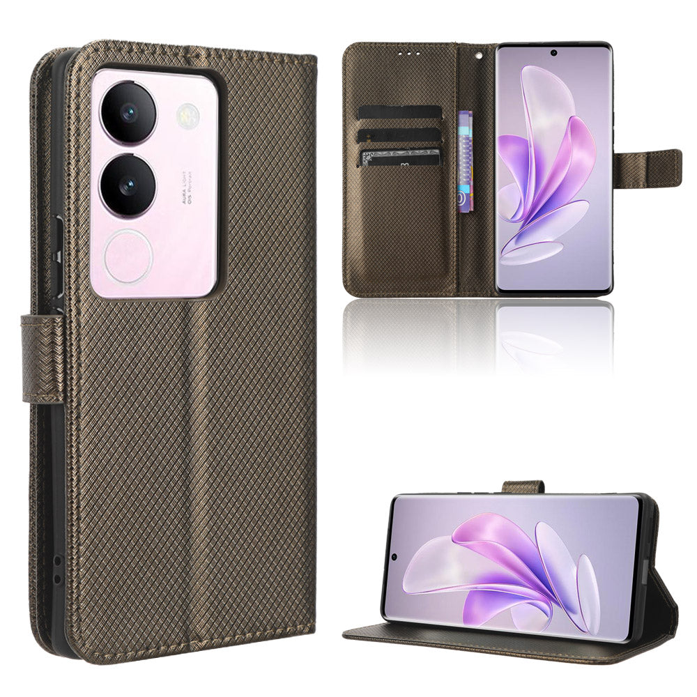 For vivo V29 5G / S17 5G / S17 Pro 5G / S17t 5G PU Leather Phone Case Stand Wallet Anti-Dust Phone Shell Diamond Texture Cover