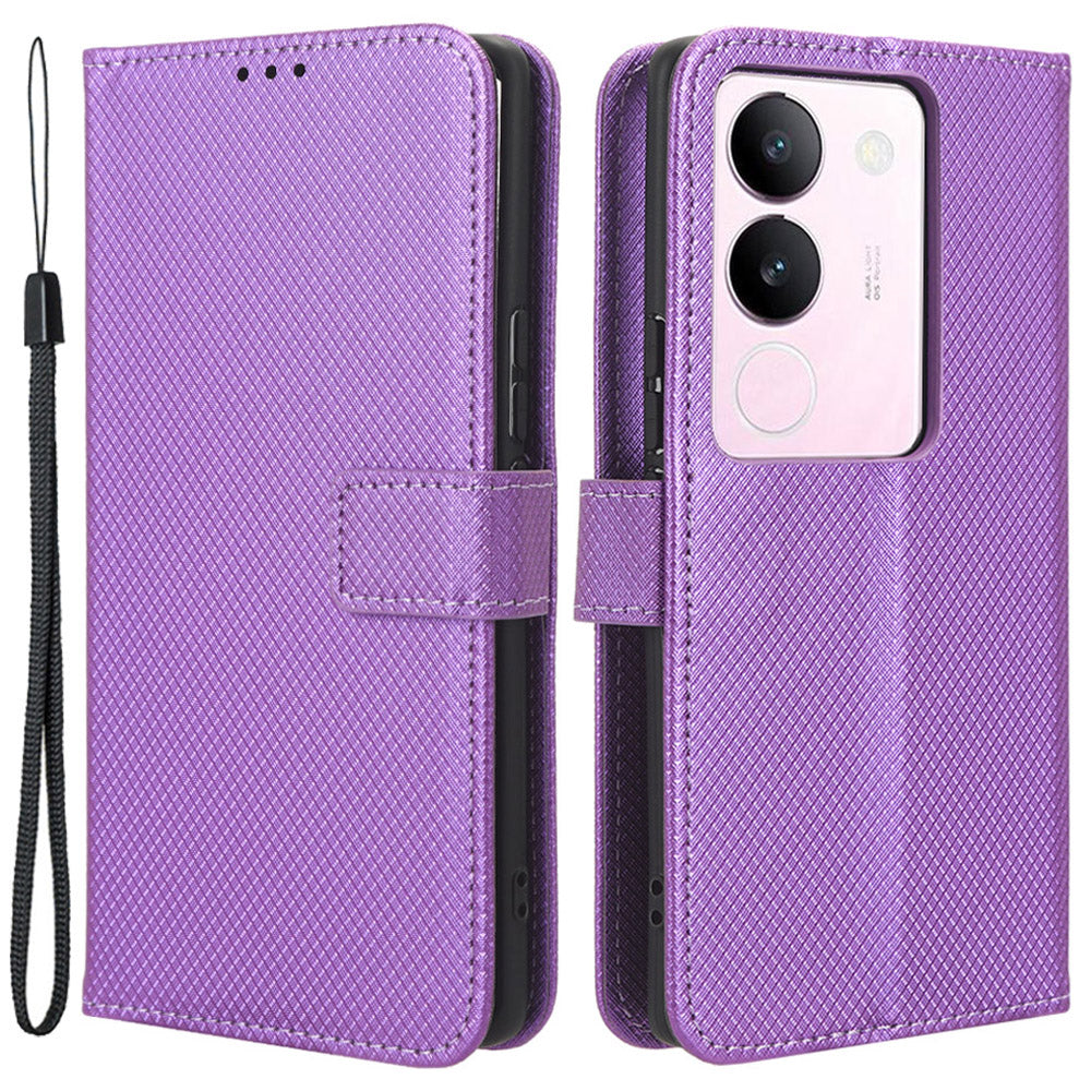 For vivo V29 5G / S17 5G / S17 Pro 5G / S17t 5G PU Leather Phone Case Stand Wallet Anti-Dust Phone Shell Diamond Texture Cover