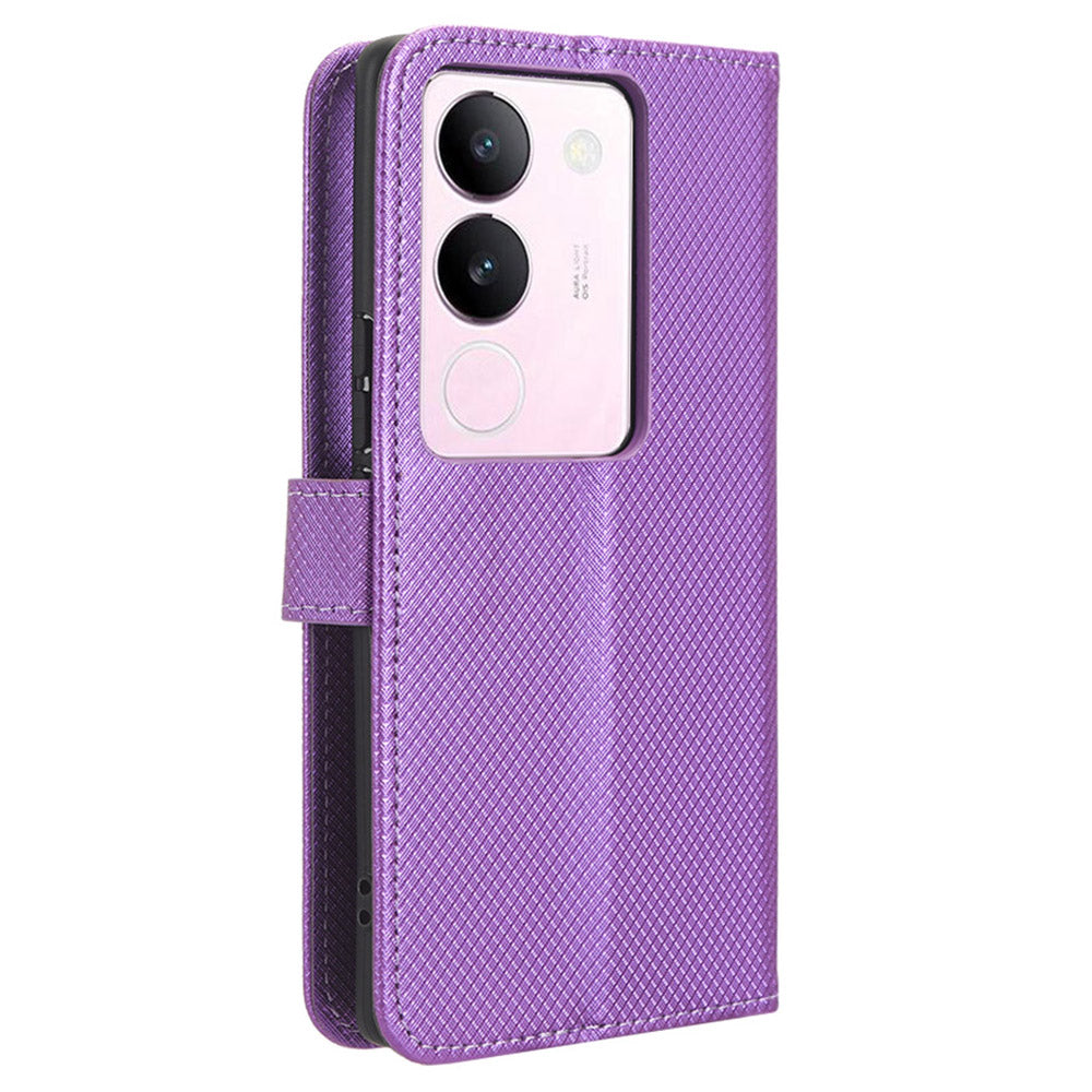 For vivo V29 5G / S17 5G / S17 Pro 5G / S17t 5G PU Leather Phone Case Stand Wallet Anti-Dust Phone Shell Diamond Texture Cover
