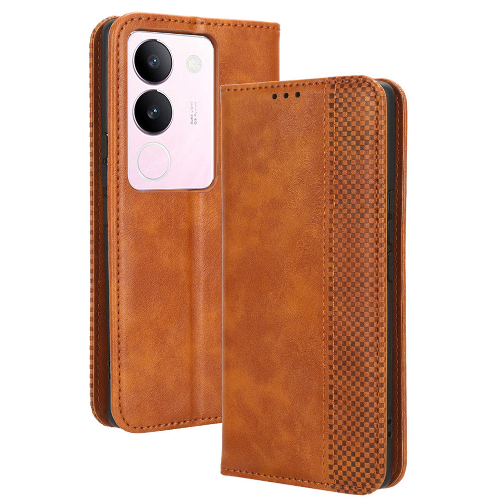 For vivo V29 5G / S17 5G / S17 Pro 5G / S17t 5G Retro Stand Anti-fall Mobile Phone Cover PU Leather Magnetic Case Wallet