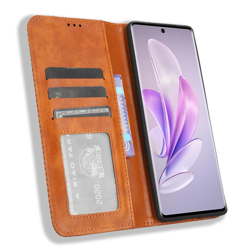 For vivo V29 5G / S17 5G / S17 Pro 5G / S17t 5G Retro Stand Anti-fall Mobile Phone Cover PU Leather Magnetic Case Wallet