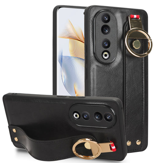 For Honor 90 Wristband Kickstand Phone Case PU Leather+PC+TPU Cover with Bottle Opener